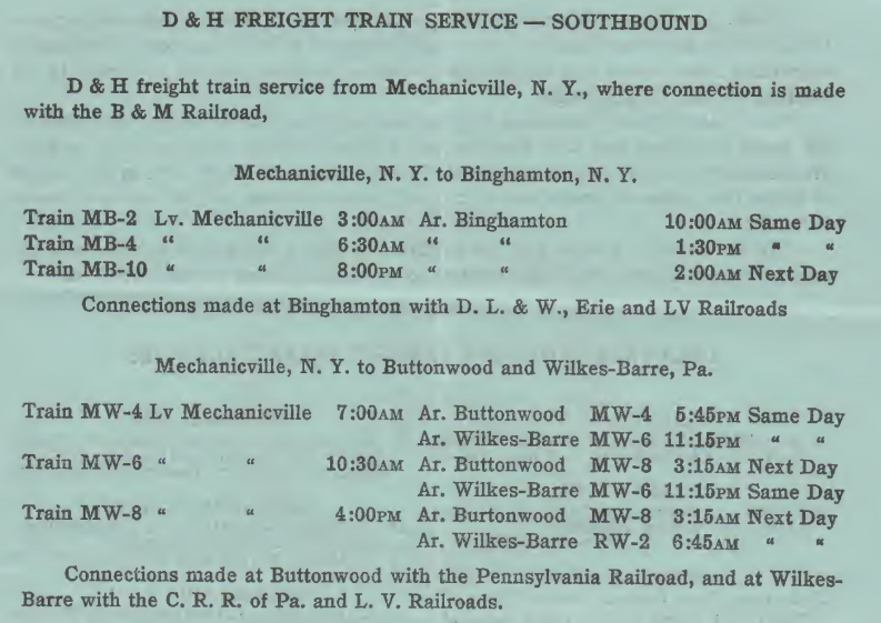 D&amp;H Freight Schedule