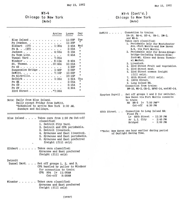 NYC NY4 1962 Schedule