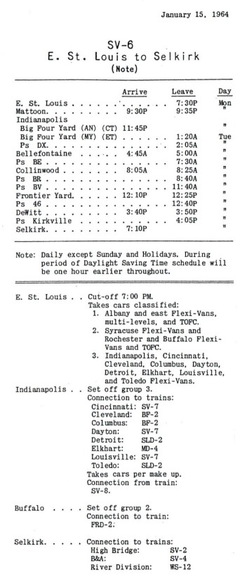 NYC SV-6 January 1964 schedule